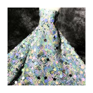 3D laser long lanh Gradient lớn lưới hạt vòng sóng chiếu sáng tessuto di paillettes rigamato Nhiều màu sequin váy vải - Product Image 1