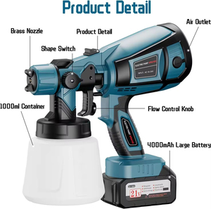 21V Cordless Electric Airless <strong>Paint</strong> <strong>Sprayer</strong>, Multi-nozzle Rechargeable Spray Gun2 PCS 800ml Cups ForMT - Product Image 1