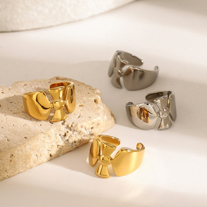 Bowknot <b>Clip</b> On Earrings 18k Gold Stainless Steel Polished Party Fashion Jewelry - Product Image 2