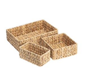 Hand-made Water Hyacinth Storage <b>Baskets</b> Set of 3 Storage <b>Baskets</b> for <b>Shelves</b> Decorative with Handle - Product Image 1
