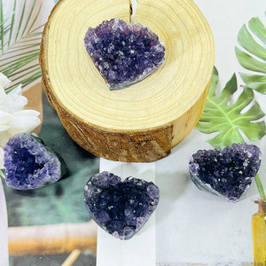 Cristal de Roca <span class=keywords><strong>Natural</strong></span> Amatista, Pequeño Adorno de Corazón Tallado a Mano, Geoda de <span class=keywords><strong>Uruguay</strong></span> para Sanación - Product Image 4