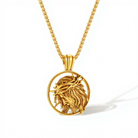 Collier pour homme avec pendentif tête de dieu à épines style punk, en acier inoxydable plaqué or 18 carats, avec chaîne maille vénitienne
