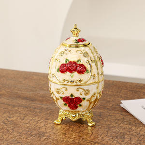 Exquisito Diseño, Caja de Joyería de Metal Chapado en Oro Hecha a Mano con Pedrería Colorida, Huevo Fabergé, para Pascua - Figura Decorativa - Product Image 4