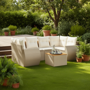 Ensemble de canapés de jardin en rotin beige 6 places, résistant aux intempéries, mobilier d'extérieur au design contemporain - Product Image 2