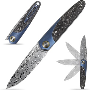 Cuchillo Plegable Multifuncional Portátil para Exteriores, Hoja de Acero de Damasco, Mango de Fibra de Carbono y Titanio, Personalizable OEM, para Camping HK - Product Image 4