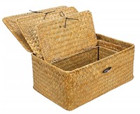 Panier à pain naturel avec panier à linge en métal 30X30, coffre en rotin plat, jonc de mer, plateau rectangulaire peu profond de 13 pouces, ultime