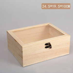 Cajas de almacenamiento de madera rectangulares de pino con tapa de vidrio para joyería, regalo, recuerdo de boda, perfume, organizador de lápices labiales - Product Image 4