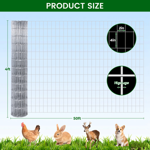 Galvanized Welded <b>Wire</b> <b>Mesh</b> Fence 50ft X4ft 2x4 Square <b>Mesh</b> 15 Gauge Waterproof Animal Fencing Barrier for Outdoor Use - Product Image 1
