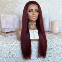 Bonne Vierge Brésilienne 99j Bourgogne Couleur 100% Perruques de Cheveux Humains Pré Cueilli Partie Libre Vague Droite Transparent Dentelle Frontale Perruques