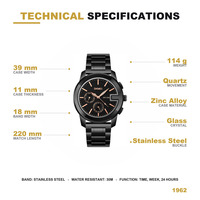 Jam Tangan Pria SKMEI 1962 Quartz dengan Casing Paduan Logam, Tali Baja Tahan Karat, Timer 12/24 Jam, Tahan Air 3BAR, Gaya Bisnis.