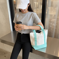 Sac fourre-tout en toile de coton personnalisé avec logo brodé, réutilisable, uni, petit, mini, bleu menthe, rose, couleur bonbon, pour cadeaux, vente en gros