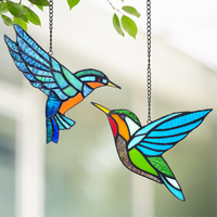 Blue Humming Bird Suncatcher Ornement de fenêtre teintée Cadeaux de Noël suspendus oiseaux objets décoratifs