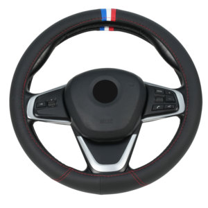 Housse de <span class=keywords><strong>volant</strong></span> de voiture en cuir véritable avec logo personnalisé OEM ODM et anneau intérieur en caoutchouc blanc pour commande en gros - Product Image 1