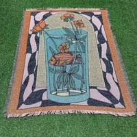 Taille personnalisée tissé tapisserie couverture champignon nature jeter tapis et jeter couverture unique couverture personnalisée