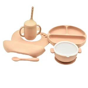 Non Toxic Bpa Free New Born Infant Training Dinning Gift Set Full Silicone Baby Tableware Set