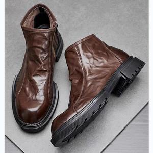 Botas de Tobillo de Cuero Genuino para Hombre, Primavera y Verano, Moda, Estilo Casual, con Cierre Lateral, para Exteriores - Product Image 2