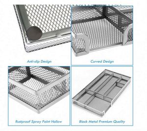 Desk Drawer Organizer <b>Metal</b> Mesh Drawer Organizer Tray for Office School or Home Supplies Desktop Storage Stationery - Product Image 5