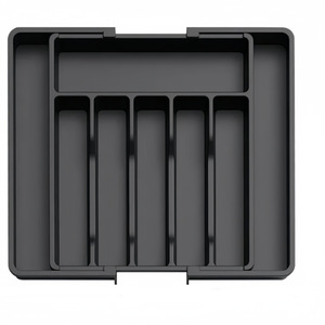 Organisateur de tiroir extensible pour ustensiles de cuisine, support réglable en plastique pour couverts, cuillères, fourchettes, couteaux - Product Image 1