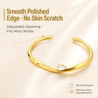 Tendance du moment : Bracelet ouvert irrégulier minimaliste plaqué or 18 carats JAJGI JAJGI-BR-4201 avec pierre précieuse en forme de cœur et goutte d'eau pour femme