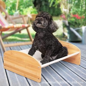 Lit pour chat en bois, surélevé, rectangulaire, couleur bois naturel, lavable à la main, avec dessus en tissu doux - Product Image 4