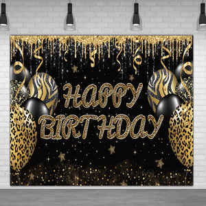 Toile de fond photo <span class=keywords><strong>personnalisable</strong></span> pour <span class=keywords><strong>anniversaire</strong></span>, motif léopard noir et or, pour baby shower, photographie, bannière de fête de mariage - Product Image 5