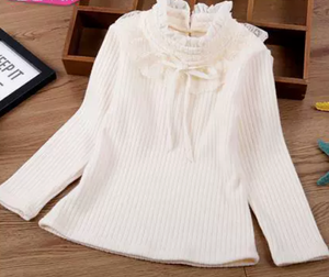 Leggings con Forro Polar para Niñas, Top de Otoño e Invierno, Camiseta de Manga Larga de Punto Grueso con Cuello de Encaje para Niños - Product Image 5