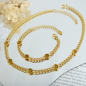 <span class=keywords><strong>Set</strong></span> di Collana e Bracciale in Stile Francese con Polvere Glitterata e Zirconi, in Acciaio al Titanio, Senza Nichel, Regalo per Ragazze - Product Image 6