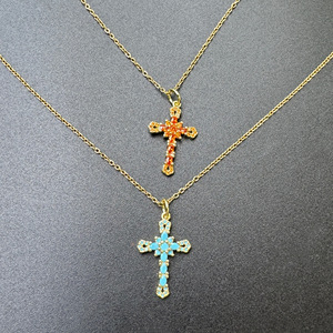 Collana retrò 18K PVD placcato in <span class=keywords><strong>oro</strong></span> chiaro con zircone incrociato alla moda a catena in acciaio inossidabile con croce in zirconio cubico - Product Image 2