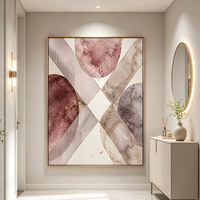 Peinture géométrique abstraite moderne à l'aquarelle, feuille d'or, toile encadrée, art fait main, grande décoration murale pour salon