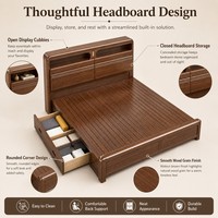 Cadre de lit plateforme moderne en bois massif avec rangement à ouverture latérale pour mobilier de chambre King Queen