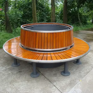 Ronde extérieure en acier inoxydable et bois courbant d'arbre de jardin banc