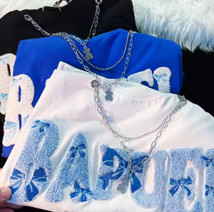 T-shirt personnalisé en chenille épaisse pour homme, broderie chenille OEM, idéal pour le dropshipping - Product Image 2