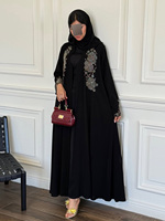 Nouvelle Abaya noire de luxe avec broderie florale dorée, élégante, style Dubaï, pour femmes musulmanes, vente en gros