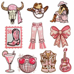 Patch brodé en tissu polyester style cowgirl western, motif cœur et nœud style <span class=keywords><strong>Panthère</strong></span> <span class=keywords><strong>Rose</strong></span>, thermocollant pour chapeaux, bottes et vêtements - Product Image 2