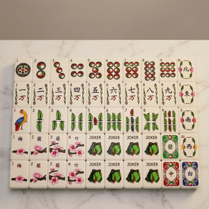 Jeu de tuiles de Mahjong classique avec tuiles Joker animaux et tuiles fleurs, jeu portable en acrylique avec pieds pliables pour 4 joueurs - Product Image 1