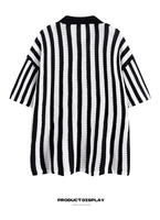 Polo en tricot rayé à col, boutonnage simple, manches courtes, en polyester, haut tricoté décontracté et respirant, T-shirt rayé d'été