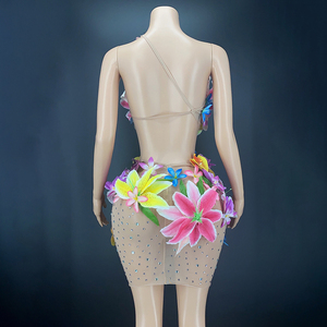 Novance Y2234 Vrouwen 2022 Casual Zomer Sets Bloem Strass Mesh Bloemen Abstracte Wrap Rok Mini Hollow Out Verjaardag Jurk - Product Image 6