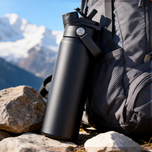 Bouteille d'eau isotherme en acier inoxydable 24oz à double paroi, anti-fuite, avec paille, personnalisable avec logo, pour voyage, sport et gym - Product Image 3