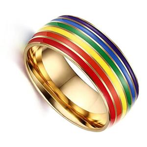 Anillo de dedo de hombre Gay arcoíris de acero inoxidable Unisex Chapado en plata LGBT transgénero alianzas de boda para joyería lésbica - Product Image 5