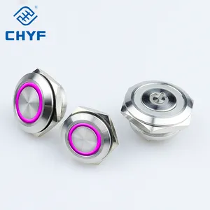 12 / 16 / 19 / 22mm botão de metal curto, interruptor de toque, micro redefinição automática, símbolo de alimentação, lâmpada pequena, botão