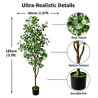 Arbre d'eucalyptus artificiel imprimé en soie 180 cm, feuillage faux Dollar d'argent en pot pour la décoration de toile de fond de lieux de mariage et d'événements