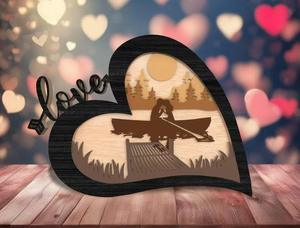 Silhouette de couple en bois double couche en forme de cœur, romantique, pour la Saint-Valentin, anniversaire, commémoration, décoration intérieure - Product Image 2