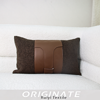 Housse de coussin rectangulaire décorative de luxe léger italien, cousue et épissée, couleur café foncé, pour canapé, lit et autres meubles