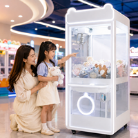Machine à griffes en verre transparent avec roues, à monnayeur, pour attraper les peluches, avec effets lumineux néon et oreilles de chat, jeu d'arcade ludique à prix