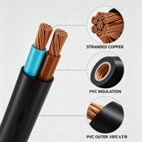 Câble d'alimentation plat en gros VCT 2 conducteurs 1,5 mm 2,5 mm 4 mm 6 mm 10 mm 16 mm 25 mm 35 mm isolé PVC 450/750V Thaïlande