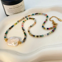 Collier de perles baroques en pierre naturelle taillée, bijoux en acier inoxydable en gros, collier en acier titane à perles colorées