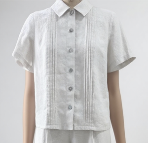 Albb001 Phụ Nữ Giản Dị Mùa Hè Áo Với Áo Sơ Mi Cổ Áo Và Tay Áo Ngắn Dệt Và Nút Trang Trí Odm Cung Cấp - Product Image 1