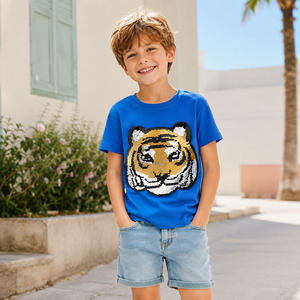 <span class=keywords><strong>T</strong></span>-<span class=keywords><strong>shirt</strong></span> à sequins animaux pour enfants, garçons et filles, motif tigre et panda, manches courtes, coton, haut d'é<span class=keywords><strong>t</strong></span>é, vente en gros OEM - Product Image 3