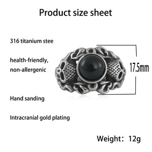 Skull <b>Ring</b> Men's Stainless Steel Black Stone Bezel Setting Punk Style Fashion Jewelry Gift 240112 - Product Image 3