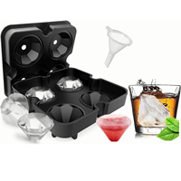 Bac à glaçons en silicone personnalisé en forme de diamant, moule à glace OEM à 4 cavités pour whisky et cocktails, vente en gros, marque privée, sans BPA
